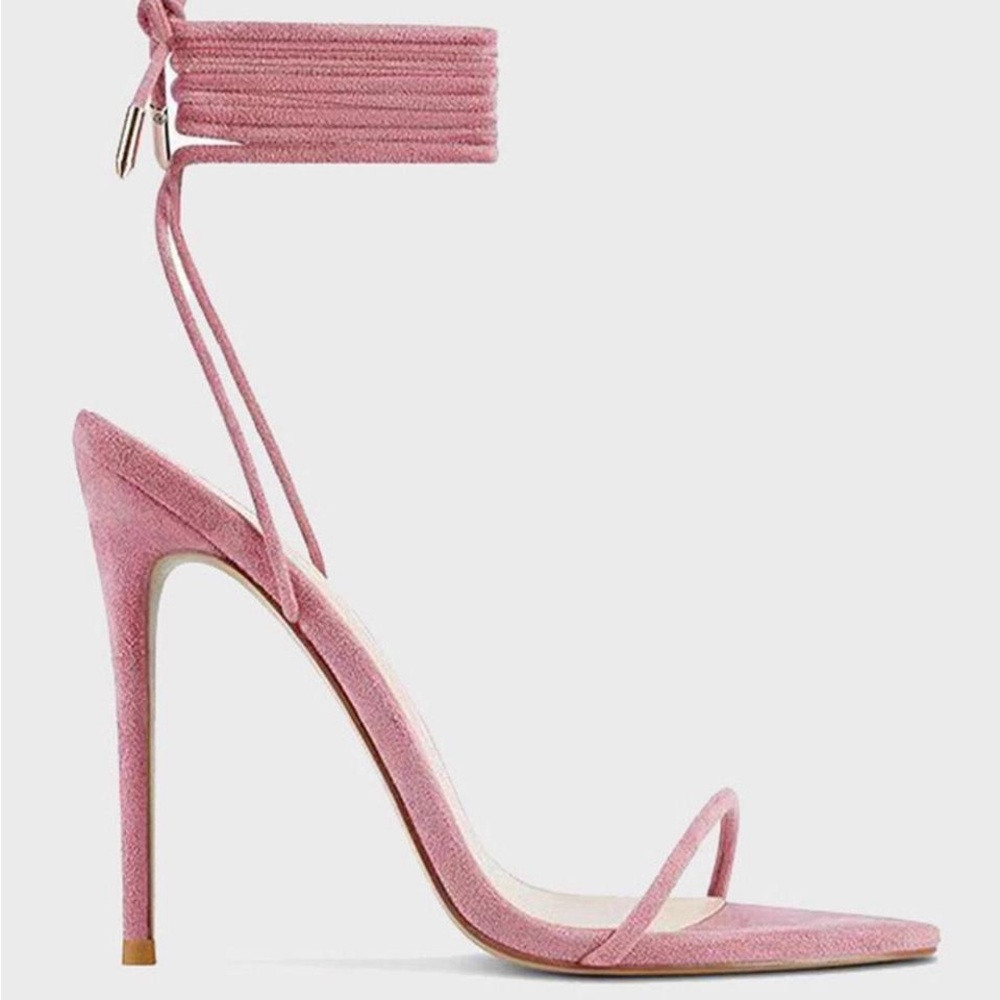 Pink Suede Heels with Ankle Wrap